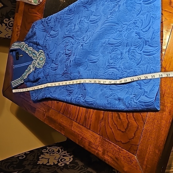 Laundry by Shelli Segal Blue Jacquard Embellished Halter Racer Back Dres… - Picture 14 of 15